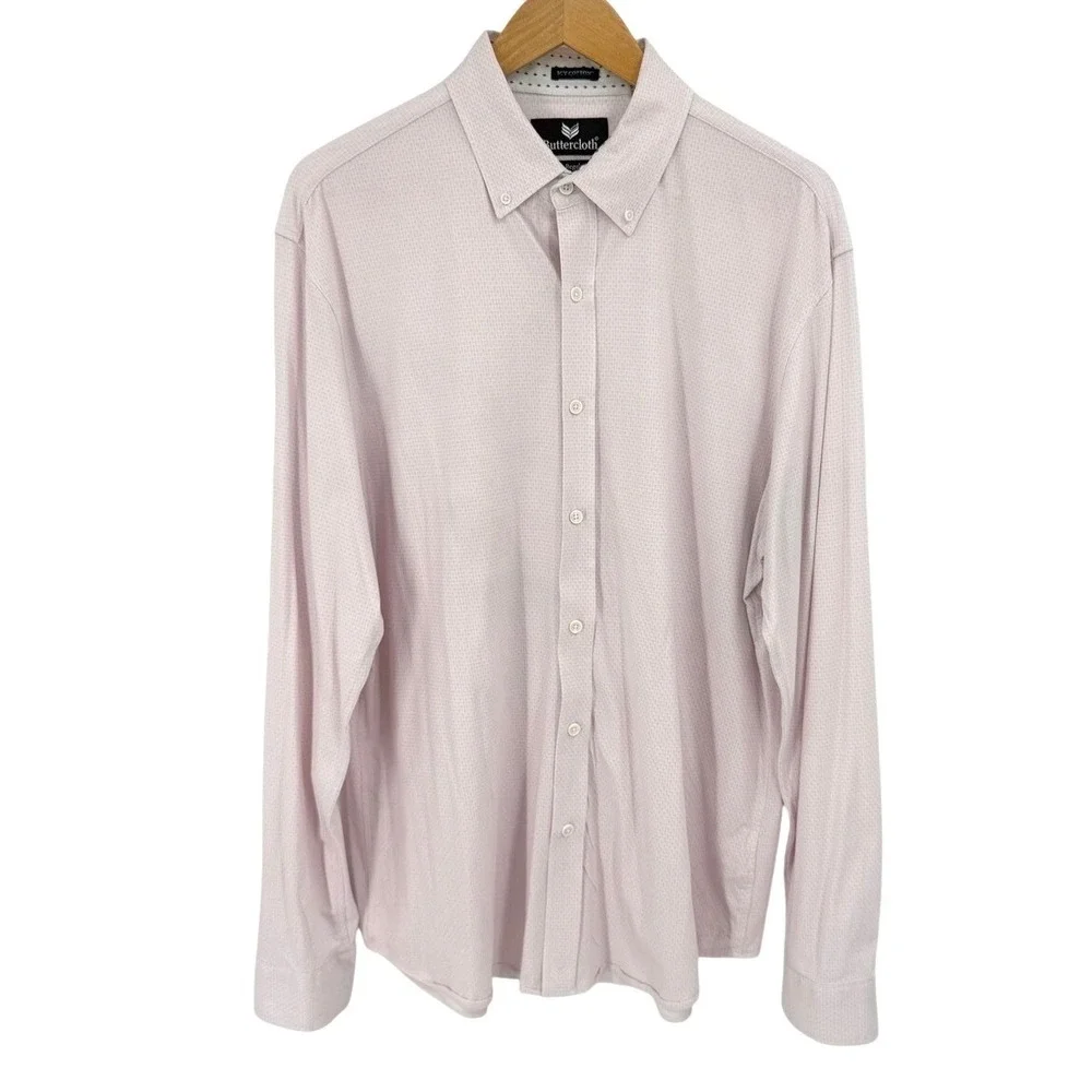Buttercloth Mens XL Button‎ Down Shirt Pink Icy Cotton Regular Fit Long Sleeve